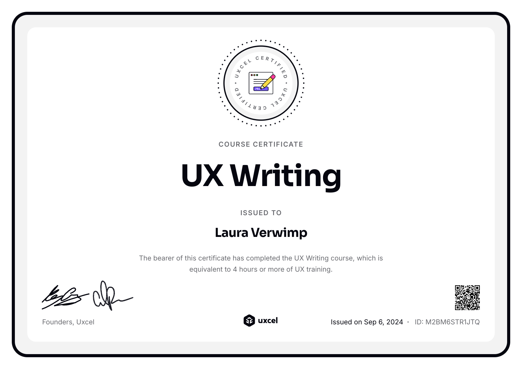 Laura Verwimp's certificate